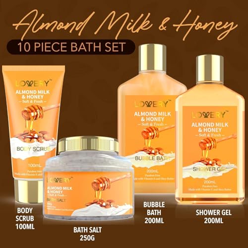 LOVERY almond milk honey shower gel for soothing daily showers.