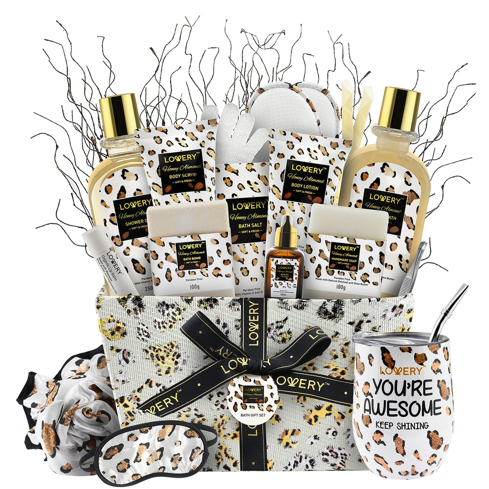 LOVERY Christmas At-Home Spa Kit in leopard basket offers a soothing at-home spa experience