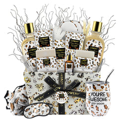 LOVERY Christmas At-Home Spa Kit in leopard basket offers a soothing at-home spa experience