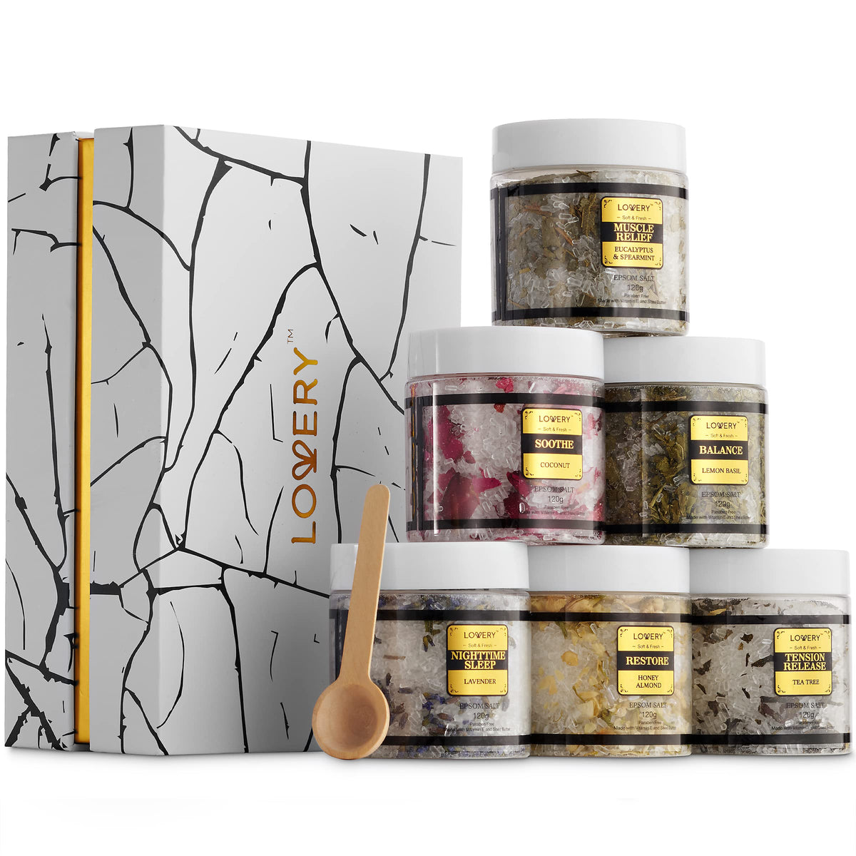 LOVERY Deluxe lavender bath salts jar for calming at-home soak ritual
