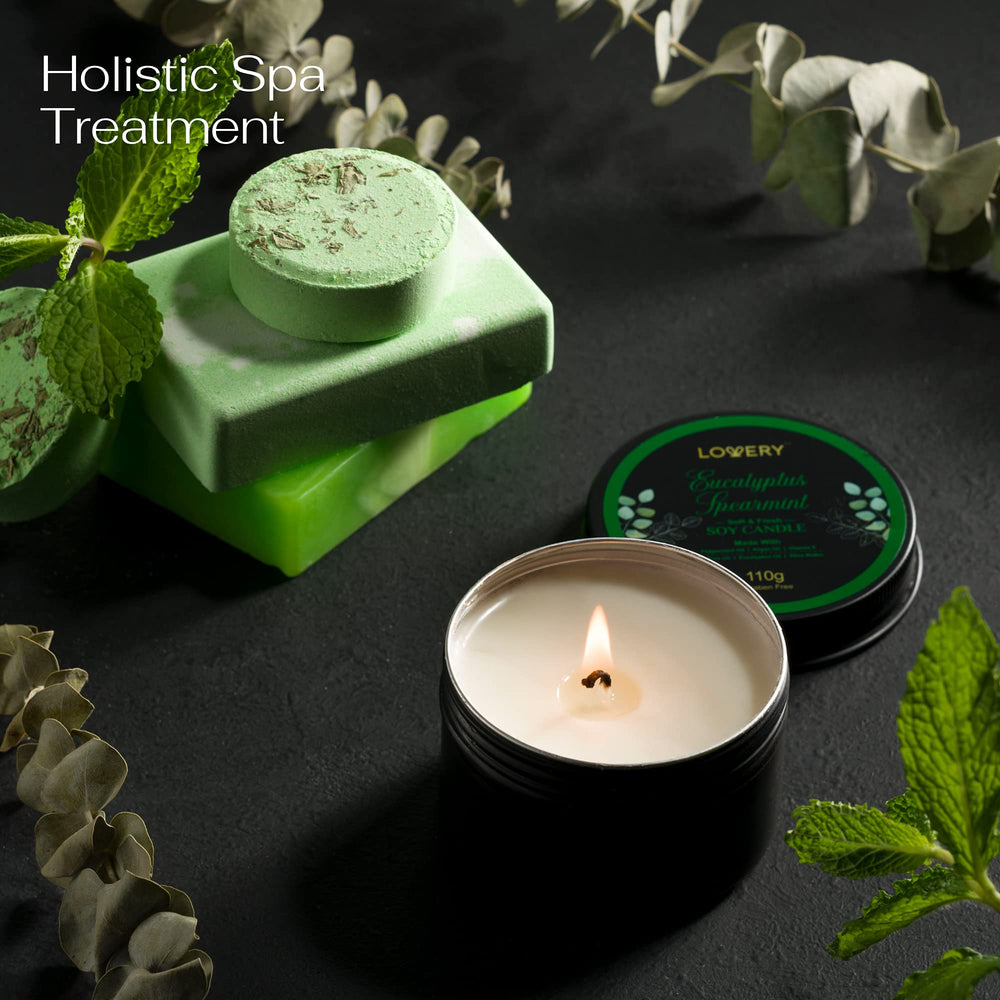 Lovery Eucalyptus Spearmint Bubble Bath offers a minty, relaxing soak.