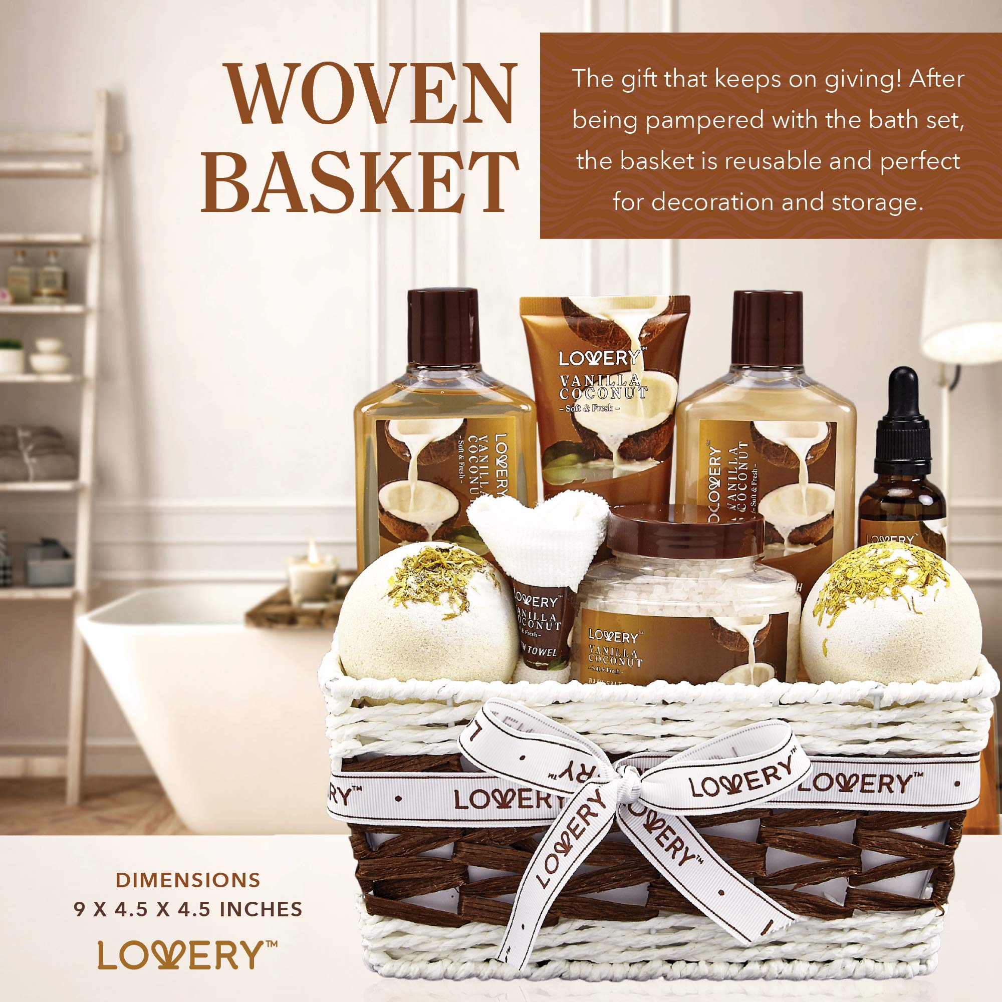 LOVERY handmade gift basket elegantly packages the entire set for gifting.