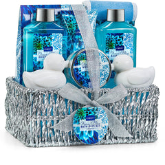 LOVERY Home Spa Gift Basket Ocean Bliss front view, ideal for gifting.