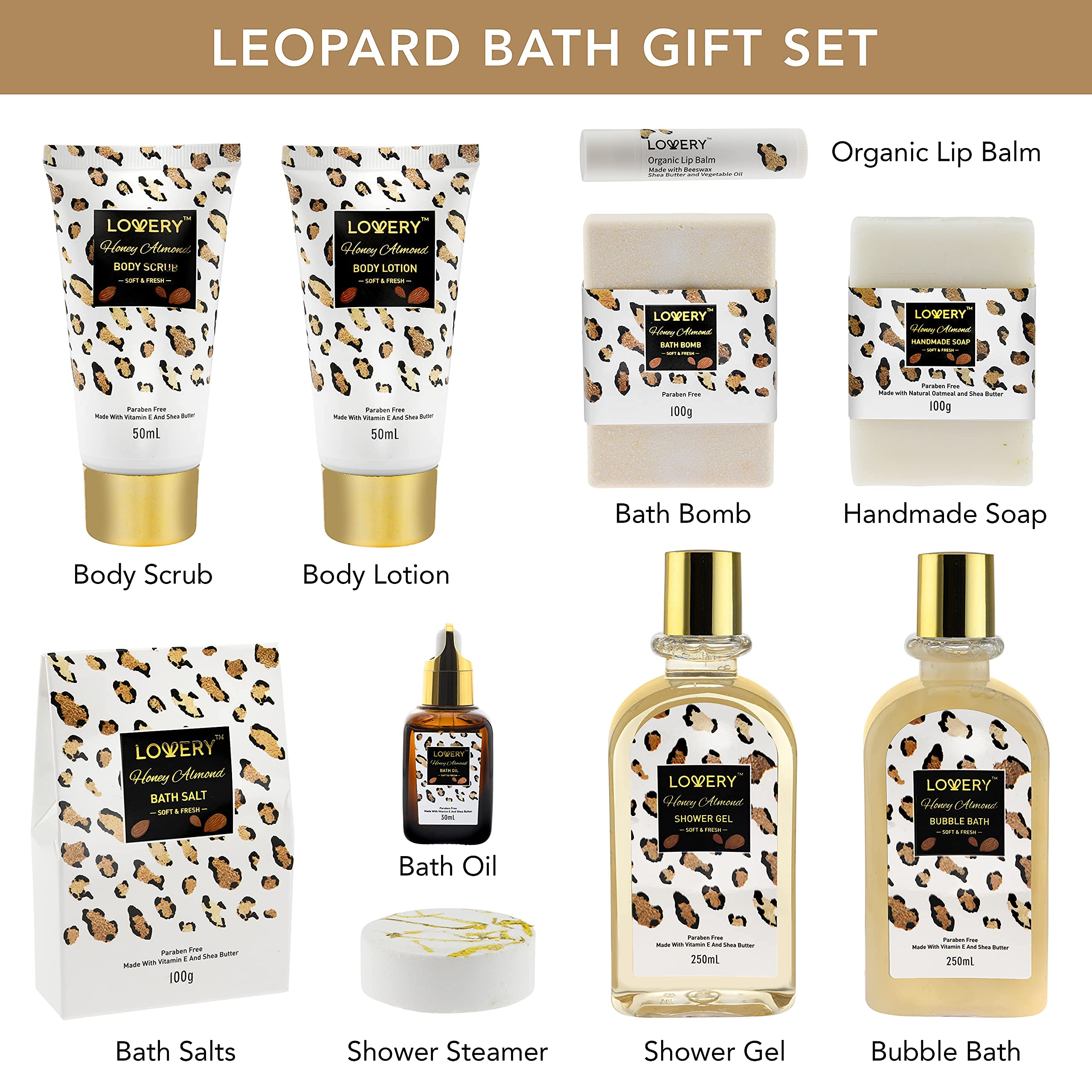 LOVERY honey almond bath oil and bath salts for antioxidant-rich hydration