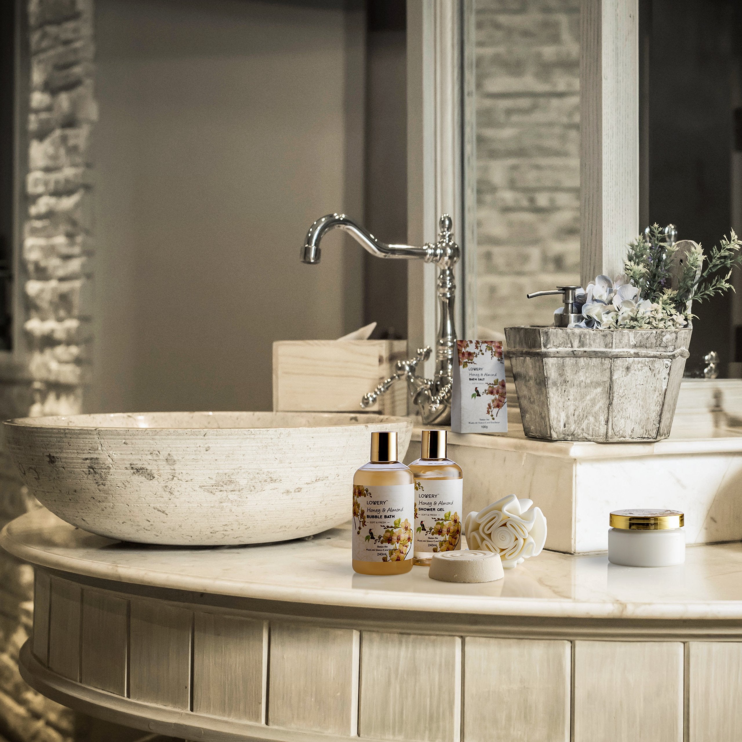 LOVERY honey almond bubble bath highlights spa-like soak and rich lather for relaxation