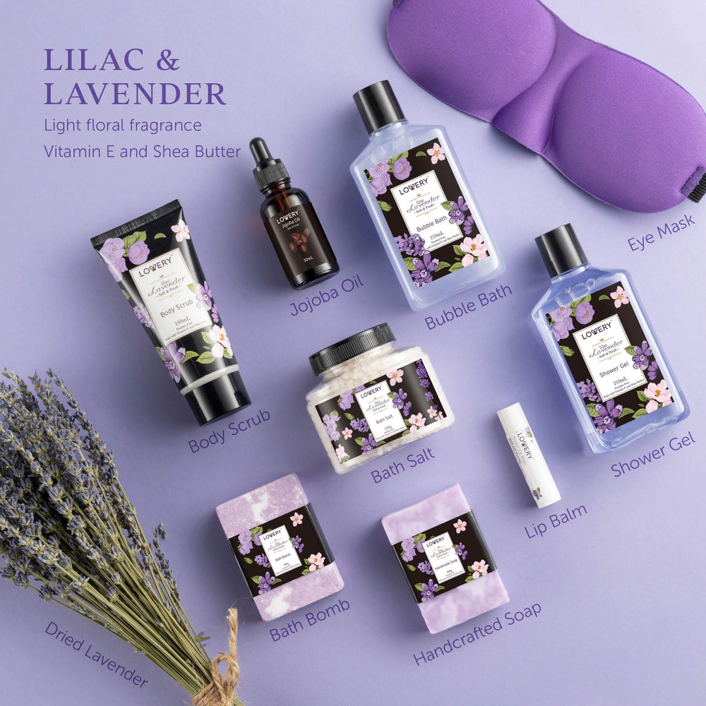 LOVERY lavender lilac bath set displayed for home spa relaxation