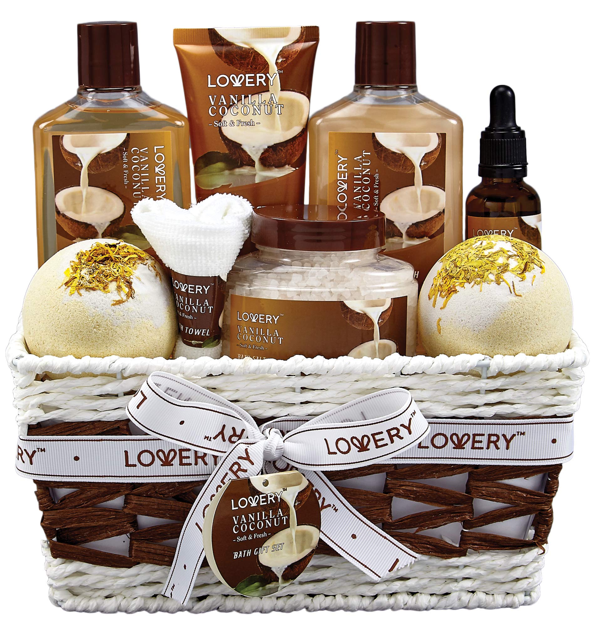 LOVERY vanilla coconut shower gel bottle offers spa-like cleansing and hydrating benefits.