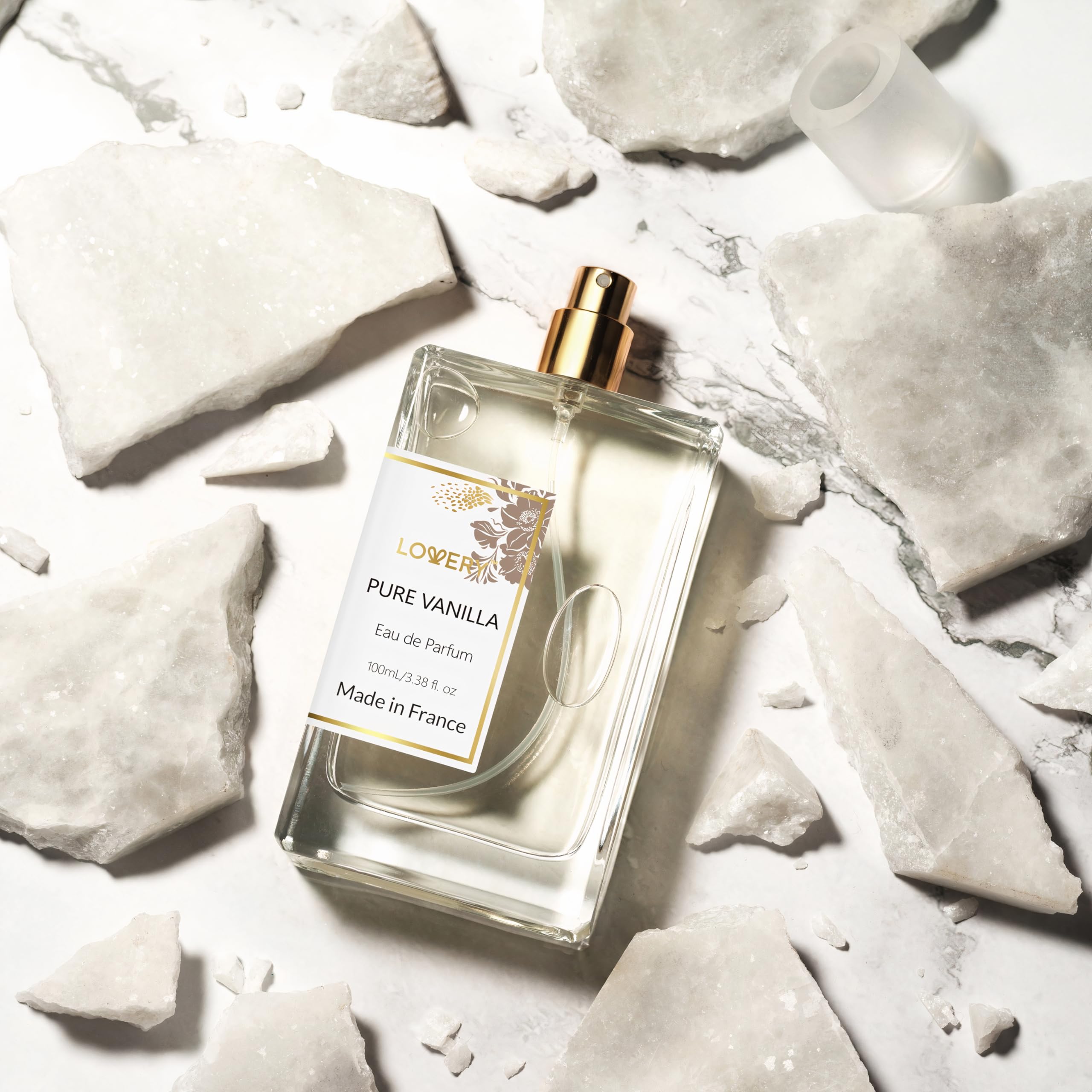 LOVERY vanilla fragrance cap close-up highlighting elegant bottle craftsmanship