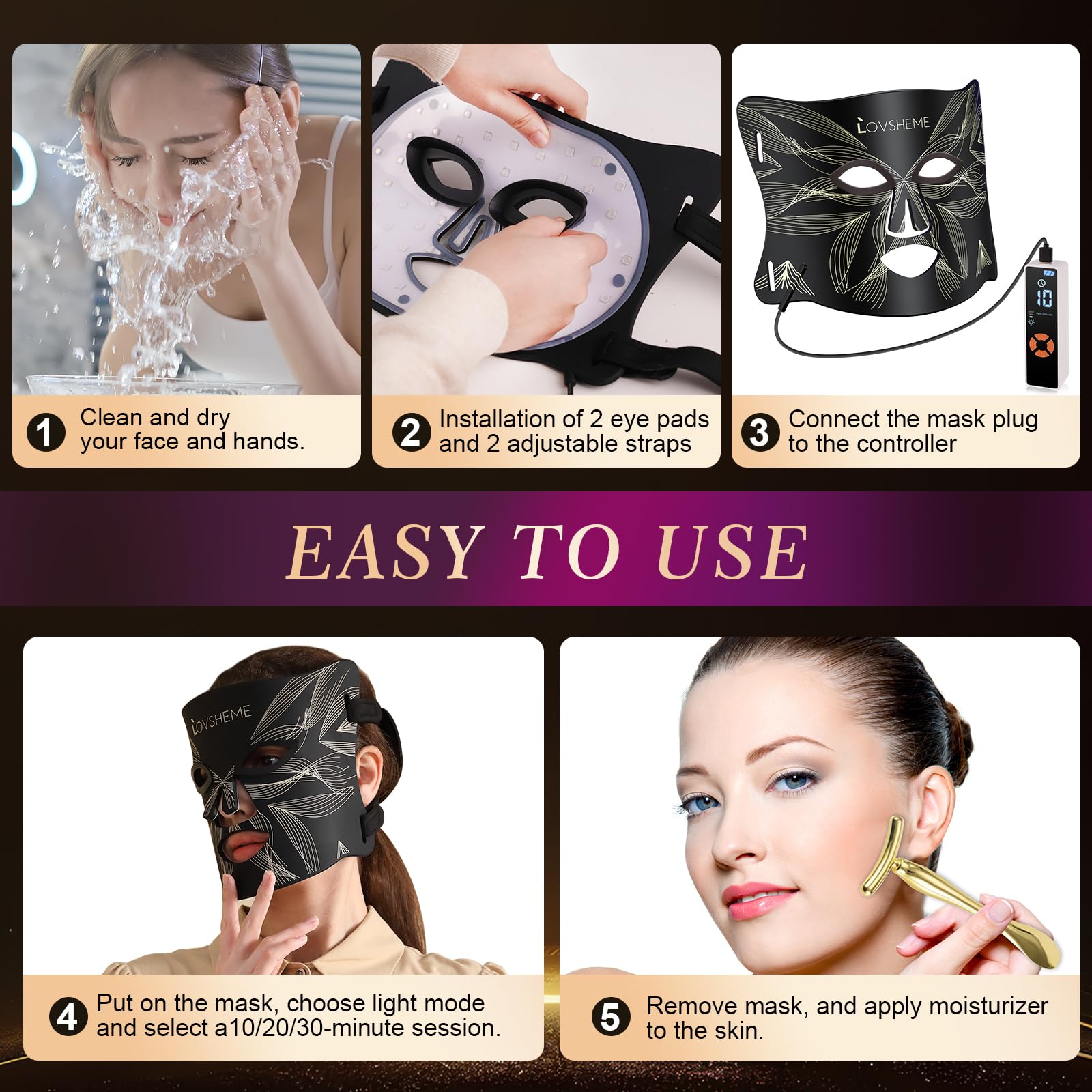 Lovesheme mask offers three adjustable light modes for flexible routines.
