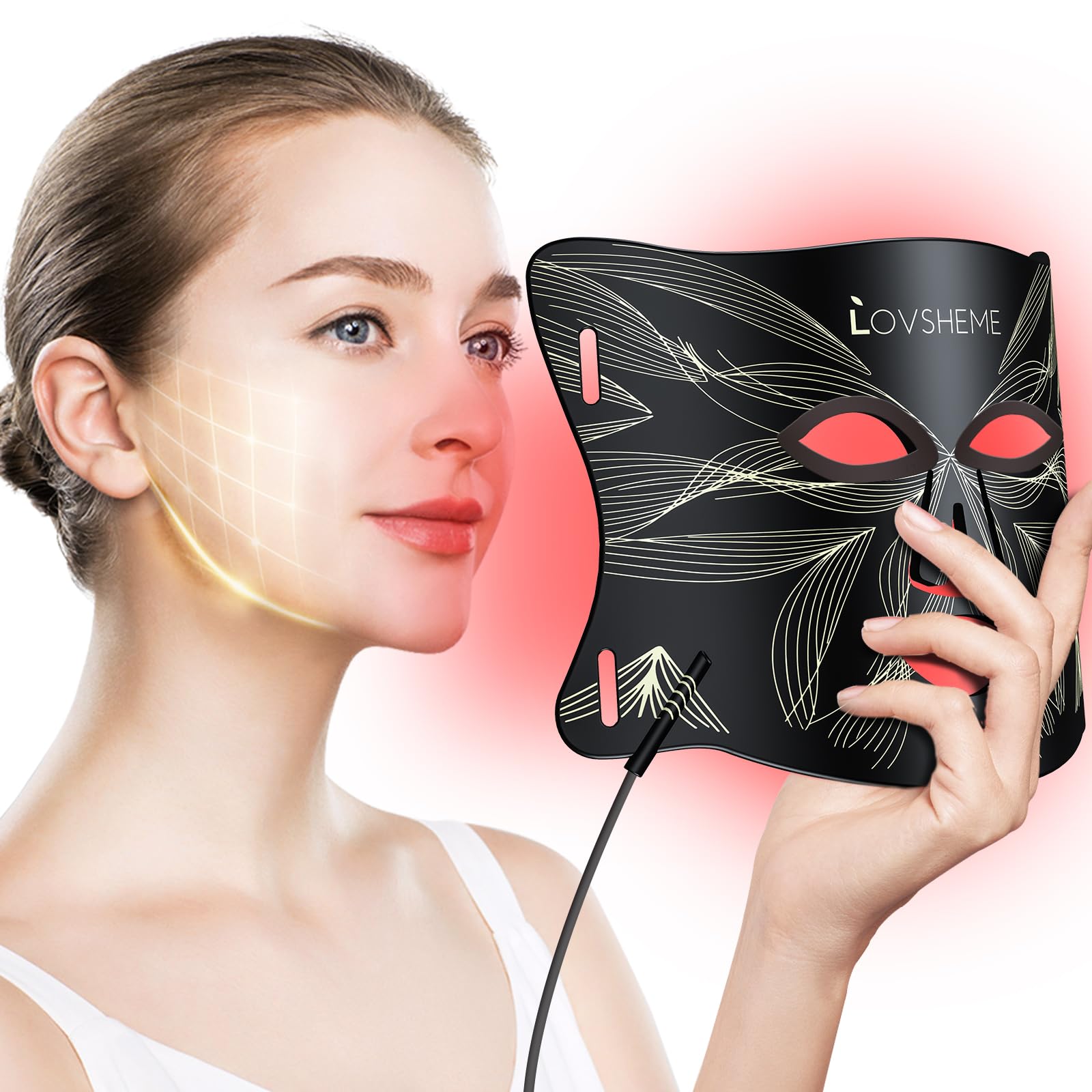 Lovsheme red light face mask with 320 LEDs promotes skin rejuvenation.