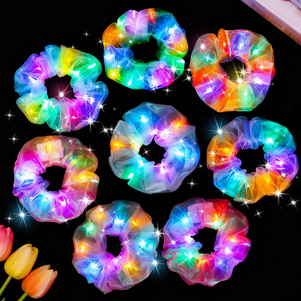 LovesTown 8pcs LED scrunchies pack glowing for night parties and concerts.