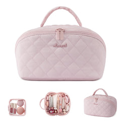 LOVEVOOK travel makeup bag with 180° lay-flat for quick access.