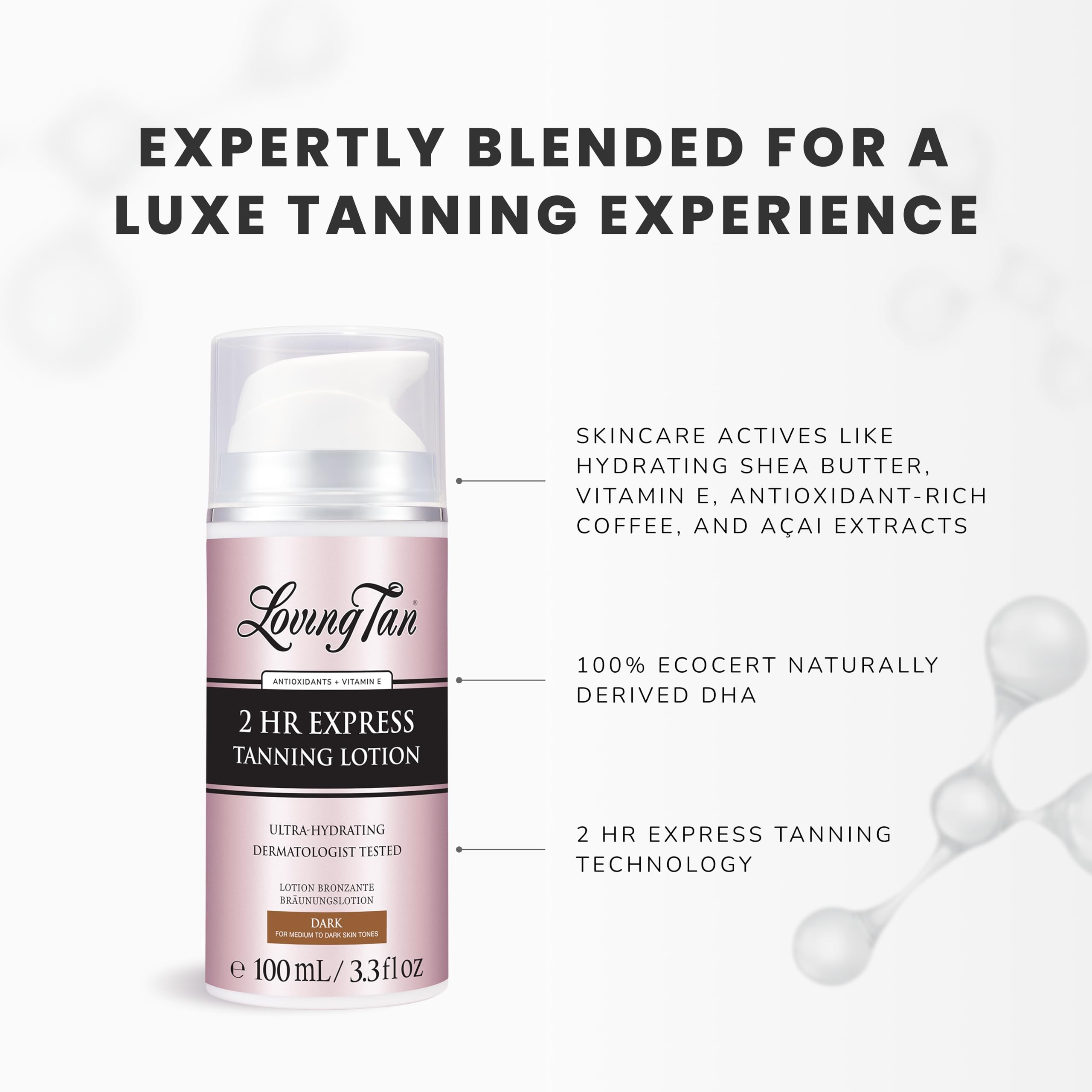 Loving Tan 2Hr Express hydrating texture lotion promotes smooth, moisturized skin.