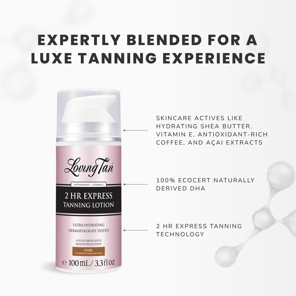 Loving Tan 2Hr Express hydrating texture lotion promotes smooth, moisturized skin.