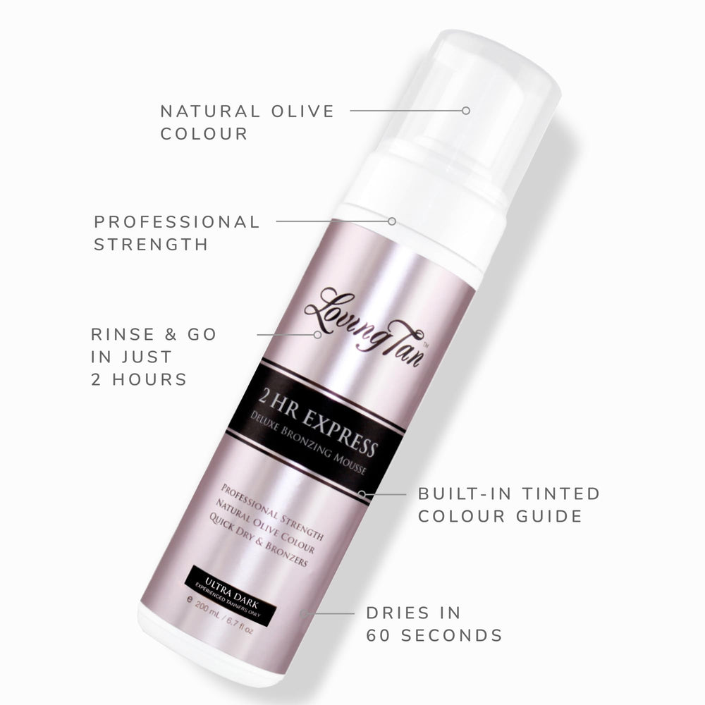 Loving Tan 2HR Express Mousse dries in about 60 seconds for quick use.