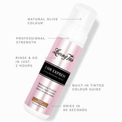 Loving Tan 2HR Express mousse dries in 60 seconds for comfortable wear.