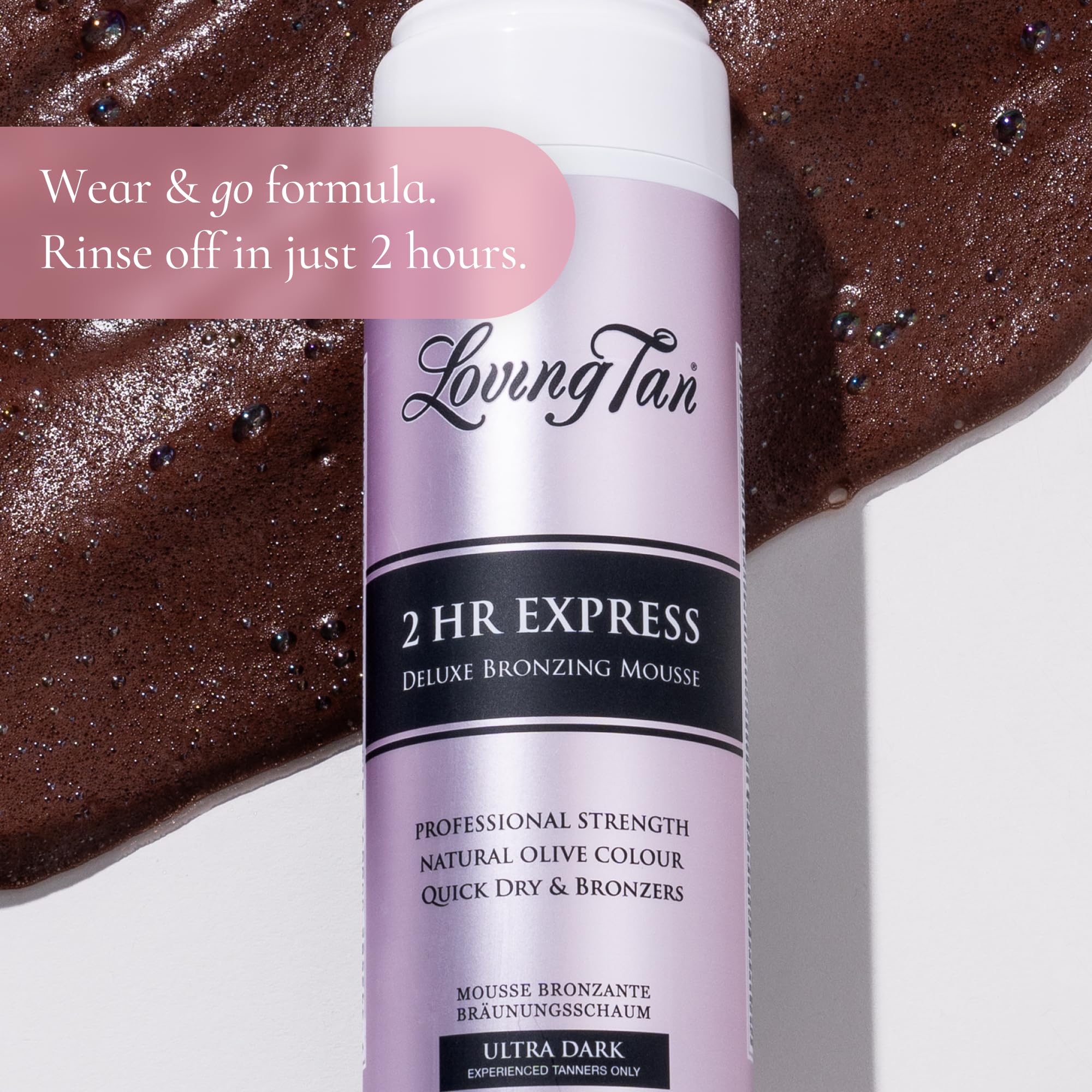 Loving Tan 2HR Express Mousse nourishes skin while delivering a natural-looking tan.