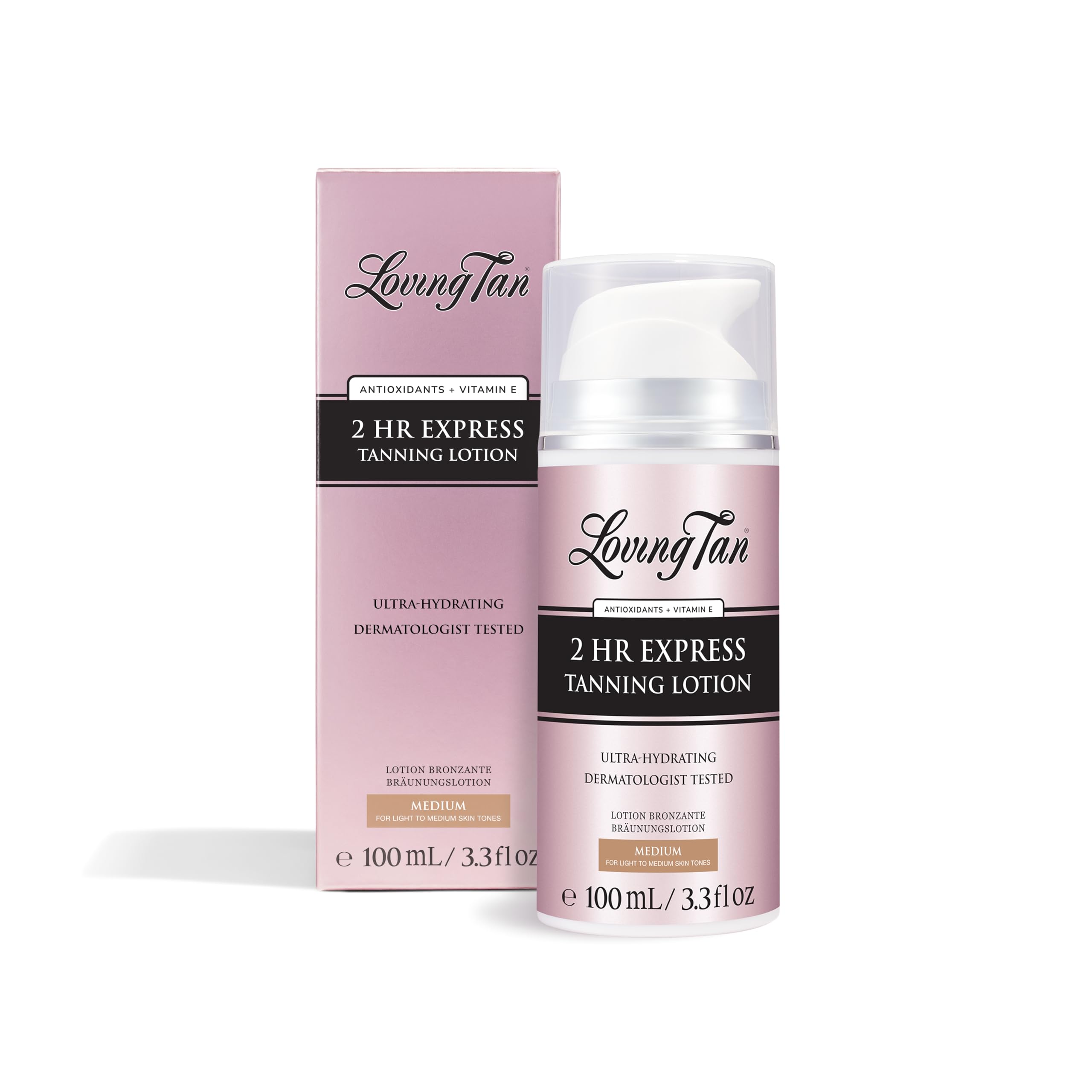 Loving Tan 2Hr Express Self-Tanner Lotion application close-up demonstrates streak-free color