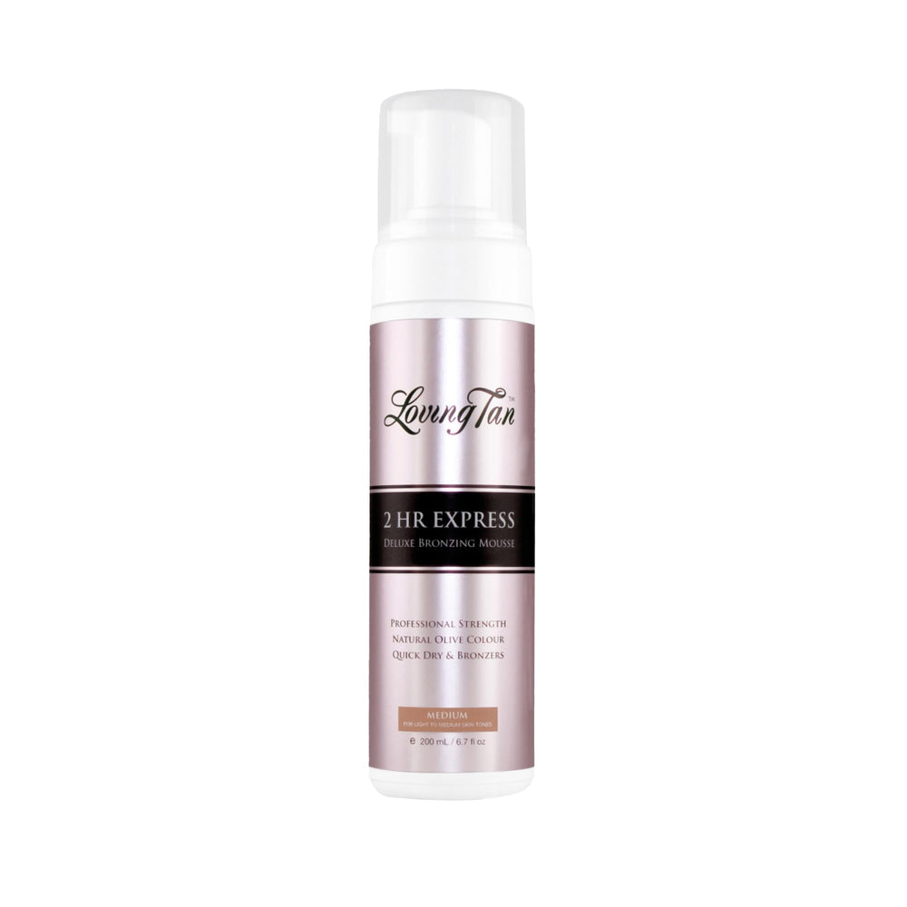 Loving Tan 2 HR Express bottle with color guide for streak-free results.