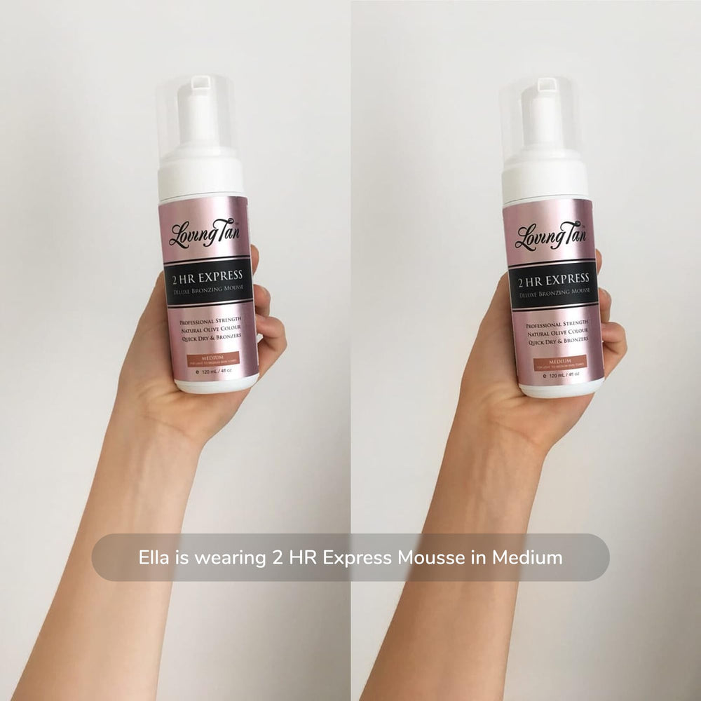 Loving Tan before-and-after on skin demonstrating a natural tan look.