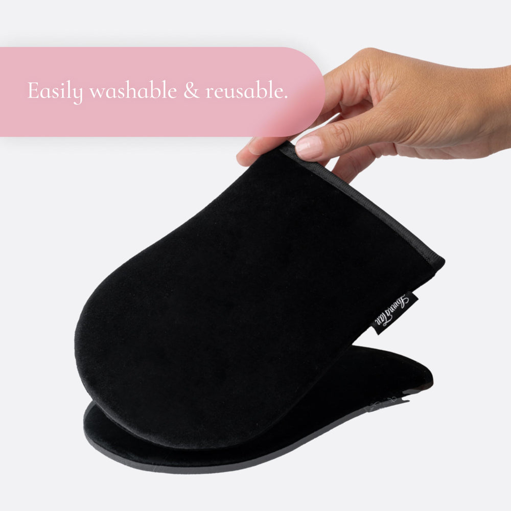 Loving Tan Deluxe Applicator Mitt used with mousse for a salon-style finish