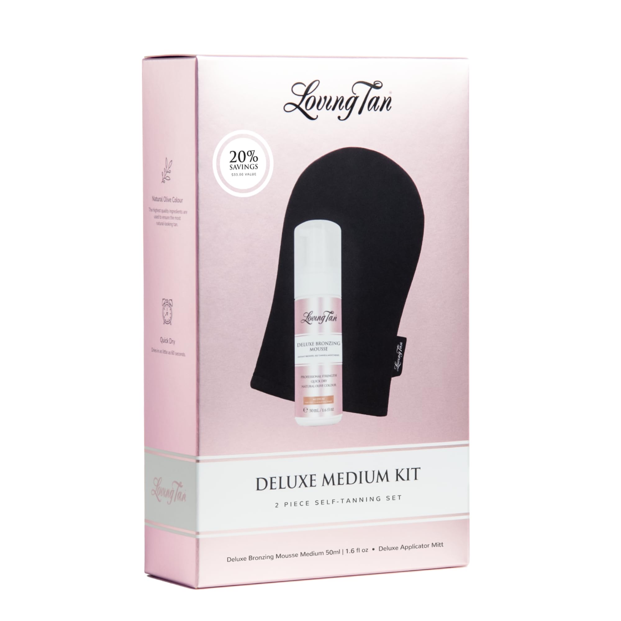 Loving Tan Deluxe Bronzing Mousse colour guide aids streak-free application.
