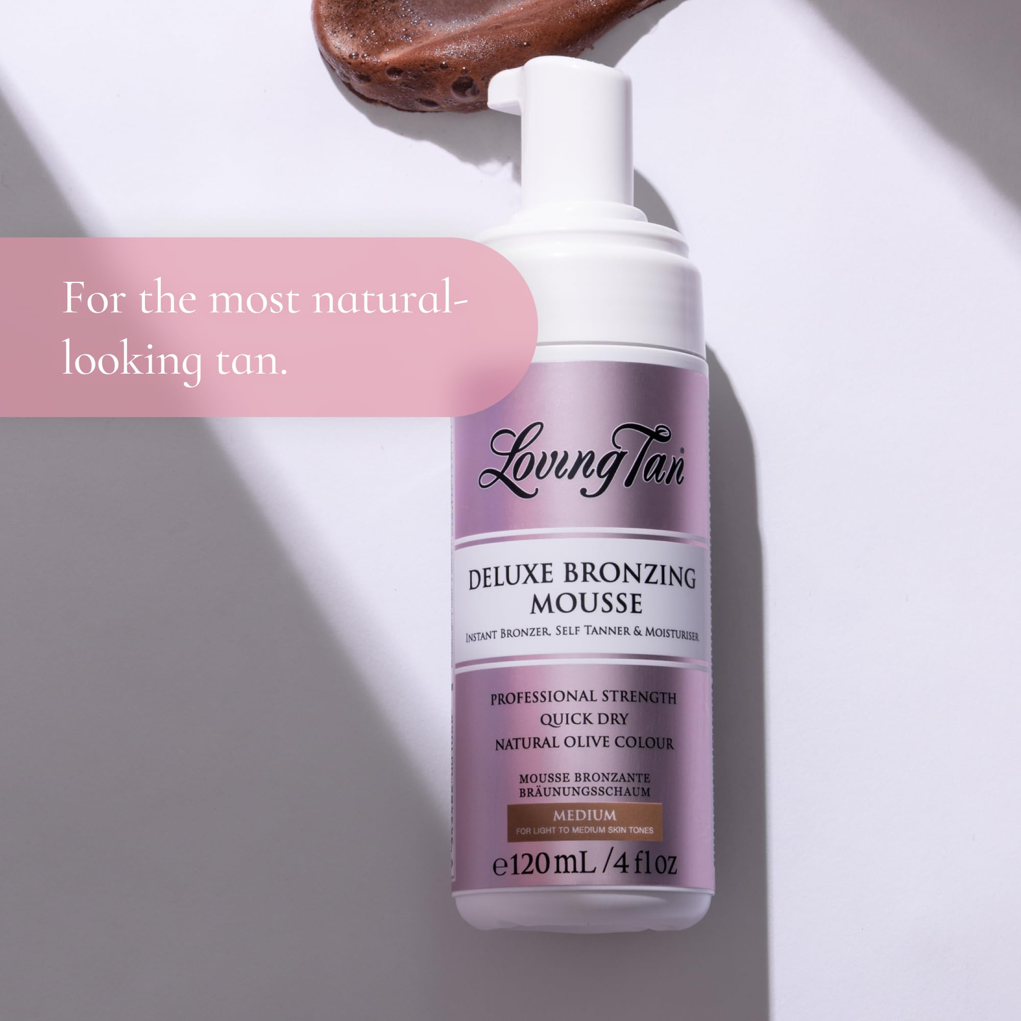 Loving Tan deluxe bronzing mousse medium foam spread shows smooth coverage and rapid drying
