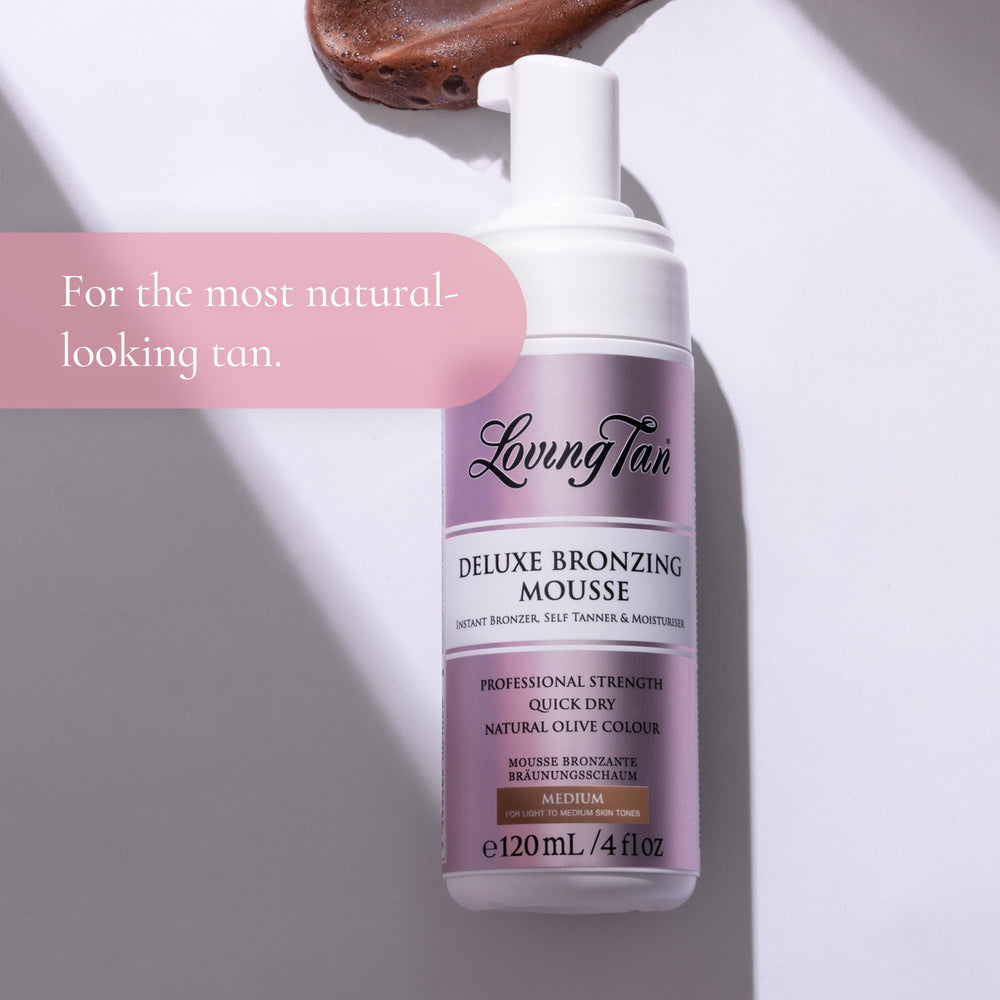 Loving Tan deluxe bronzing mousse medium foam spread shows smooth coverage and rapid drying