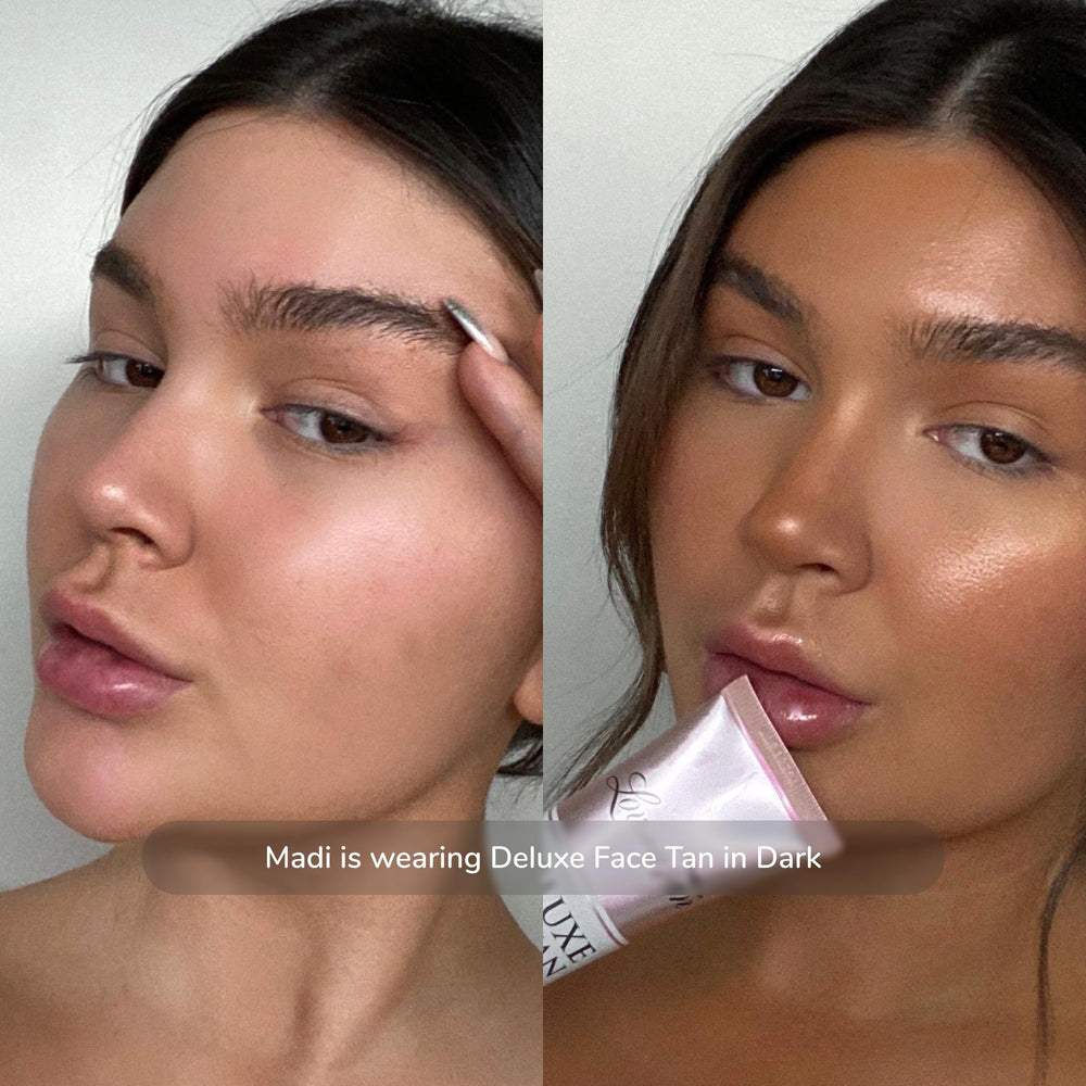 Loving Tan Deluxe Face Self Tanner after-glow highlighting warm, natural-looking tan.
