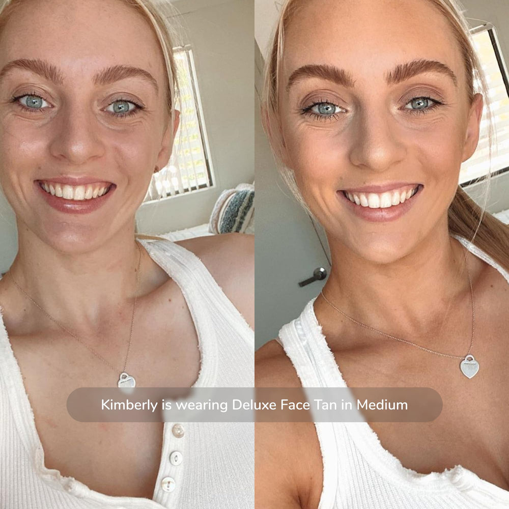 Loving Tan Deluxe Face Self Tanner face and neck coverage with seamless blending.