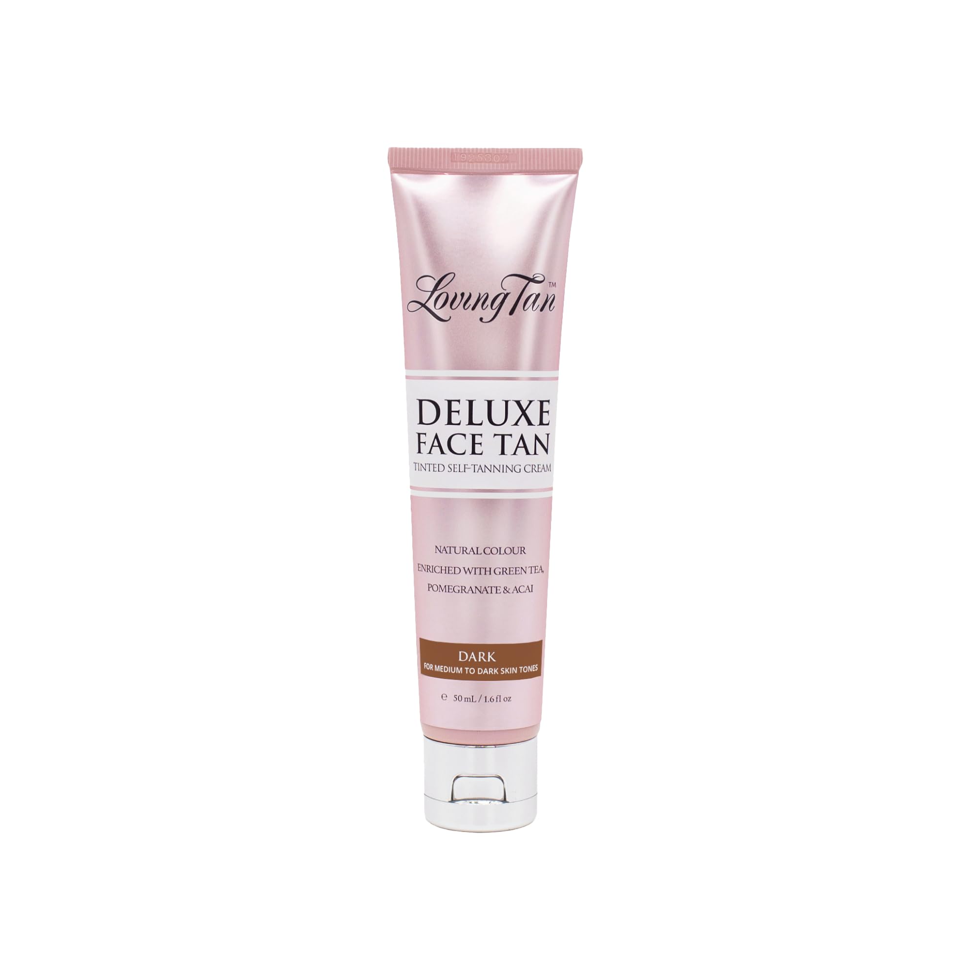 Loving Tan Deluxe Face Self Tanner packaging shows a compact travel-friendly tube for on-the-go tanning.