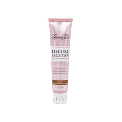 Loving Tan Deluxe Face Self Tanner packaging shows a compact travel-friendly tube for on-the-go tanning.