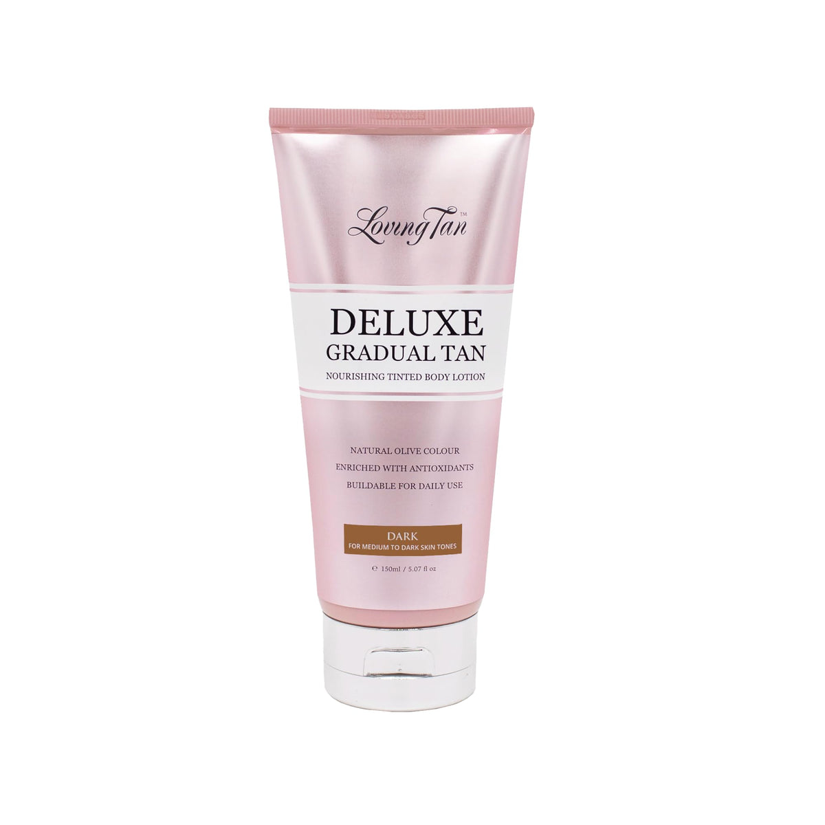 Loving Tan Deluxe Gradual Tan Lotion bottle with pump offers instant color boost for smooth, even application.