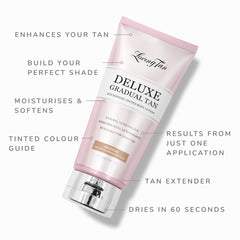 Loving Tan Deluxe Gradual Tan Lotion quick-drying formula leaves no sticky residue.