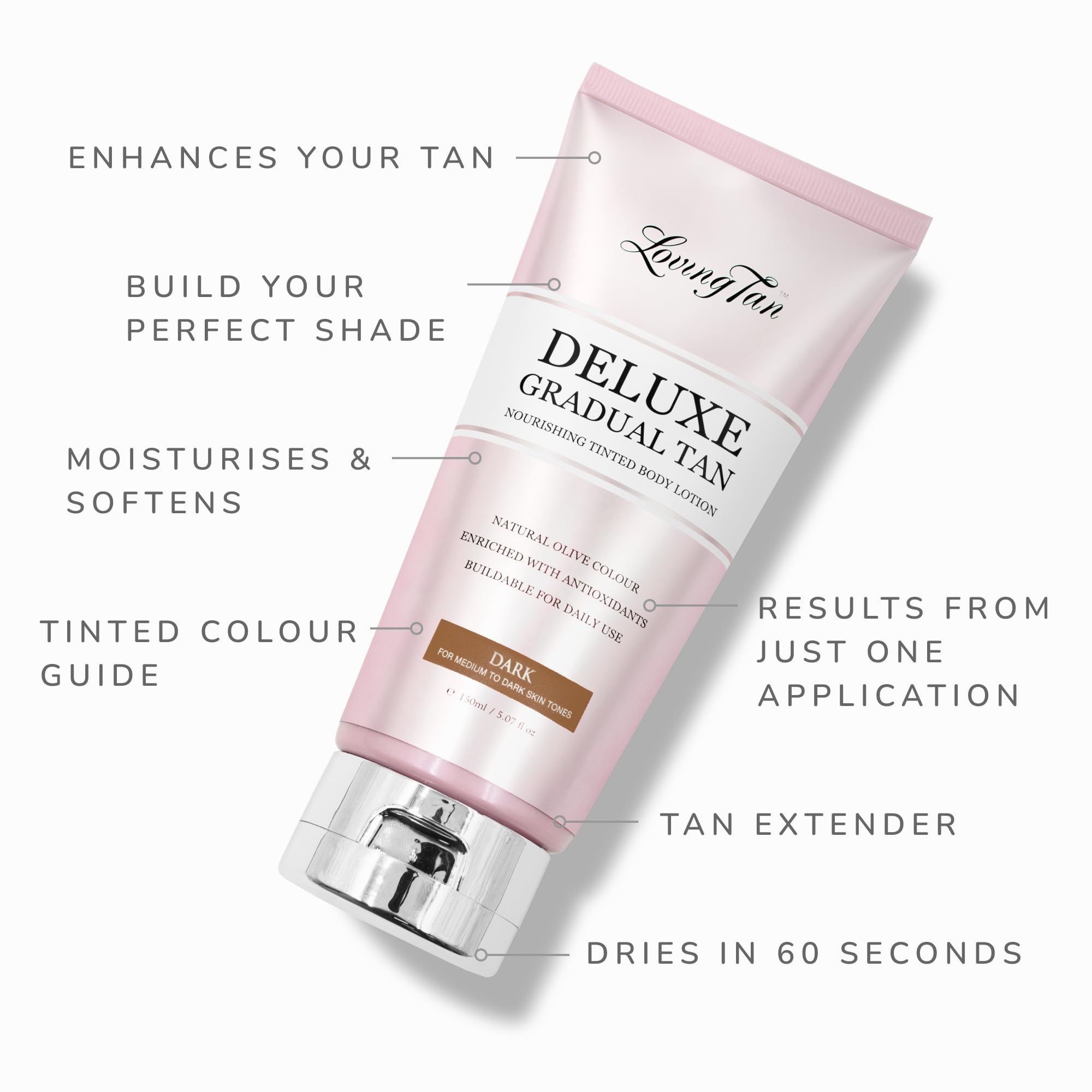 Loving Tan Deluxe Gradual Tan Lotion tinted color boost supports flawless early results.