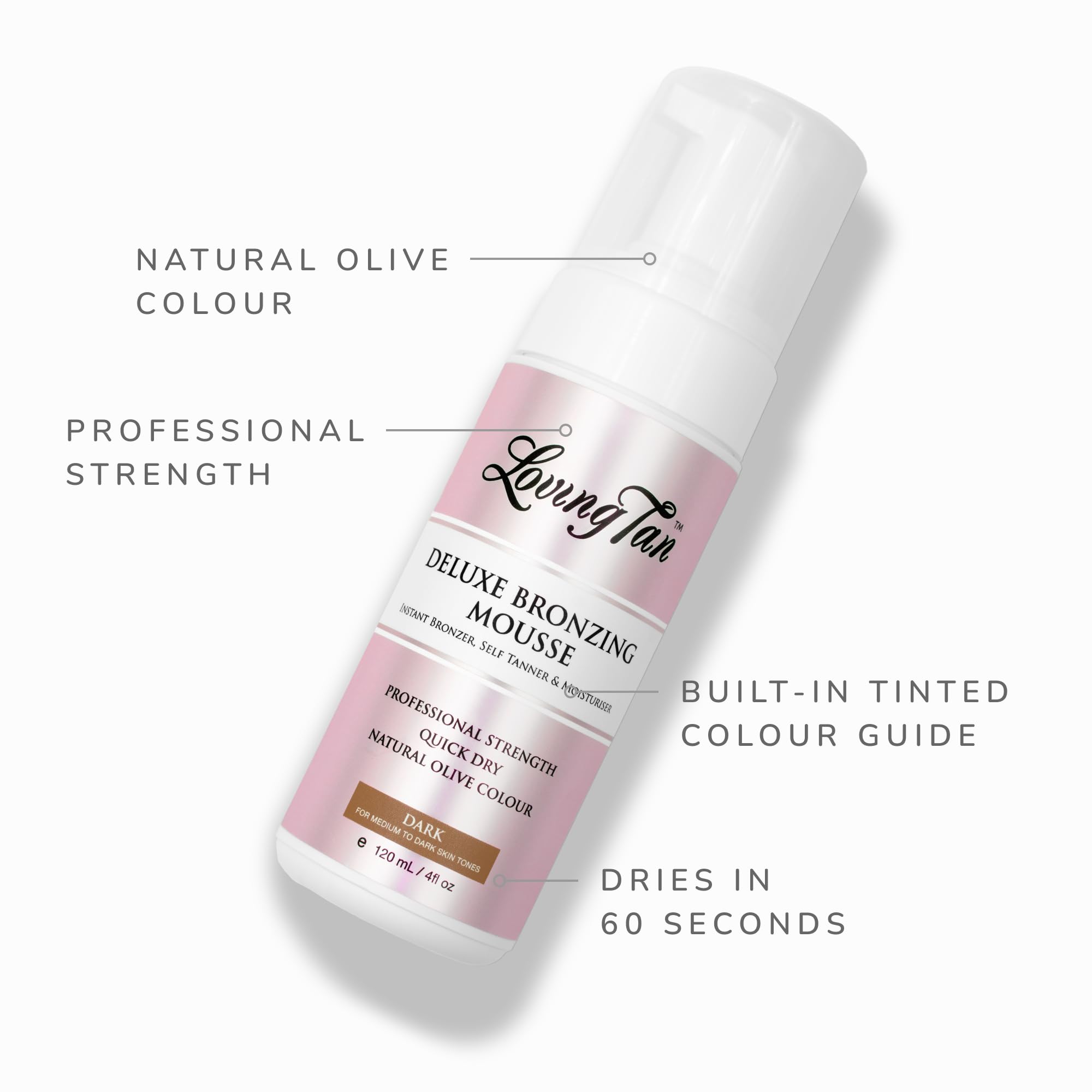 Loving Tan Deluxe Mousse quick-dry foam dries in about 60 seconds