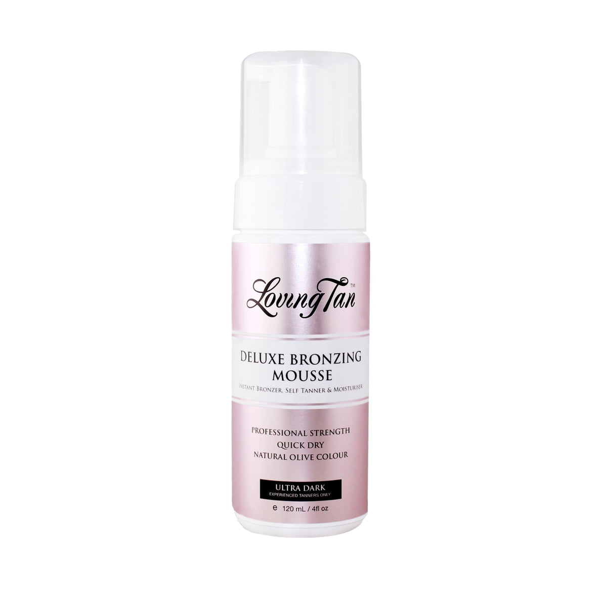 Loving Tan Deluxe Ultra Dark bottle shows natural-looking tan with long-lasting glow