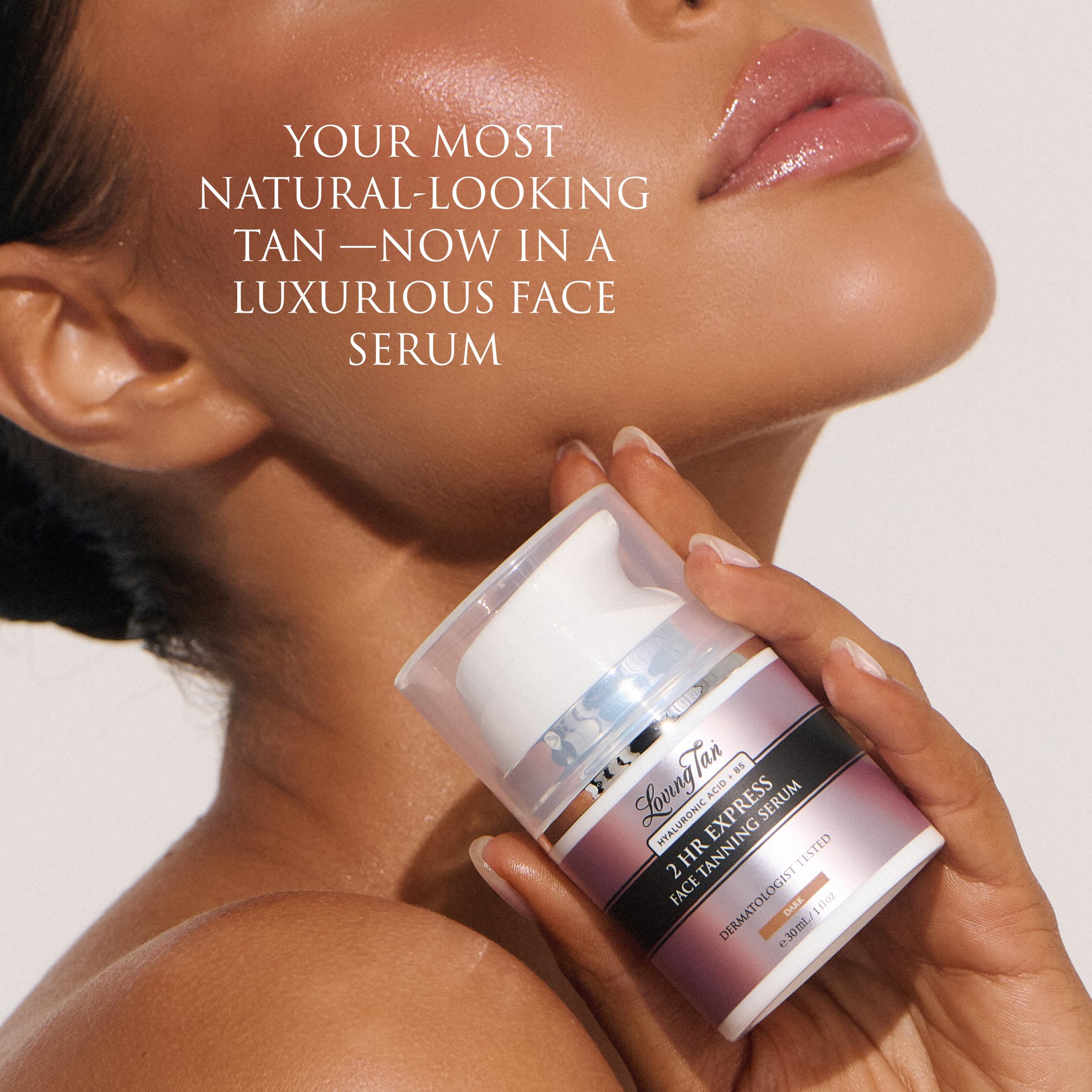 Loving Tan 2Hr Express color-guide tint marks applied areas for even coverage.