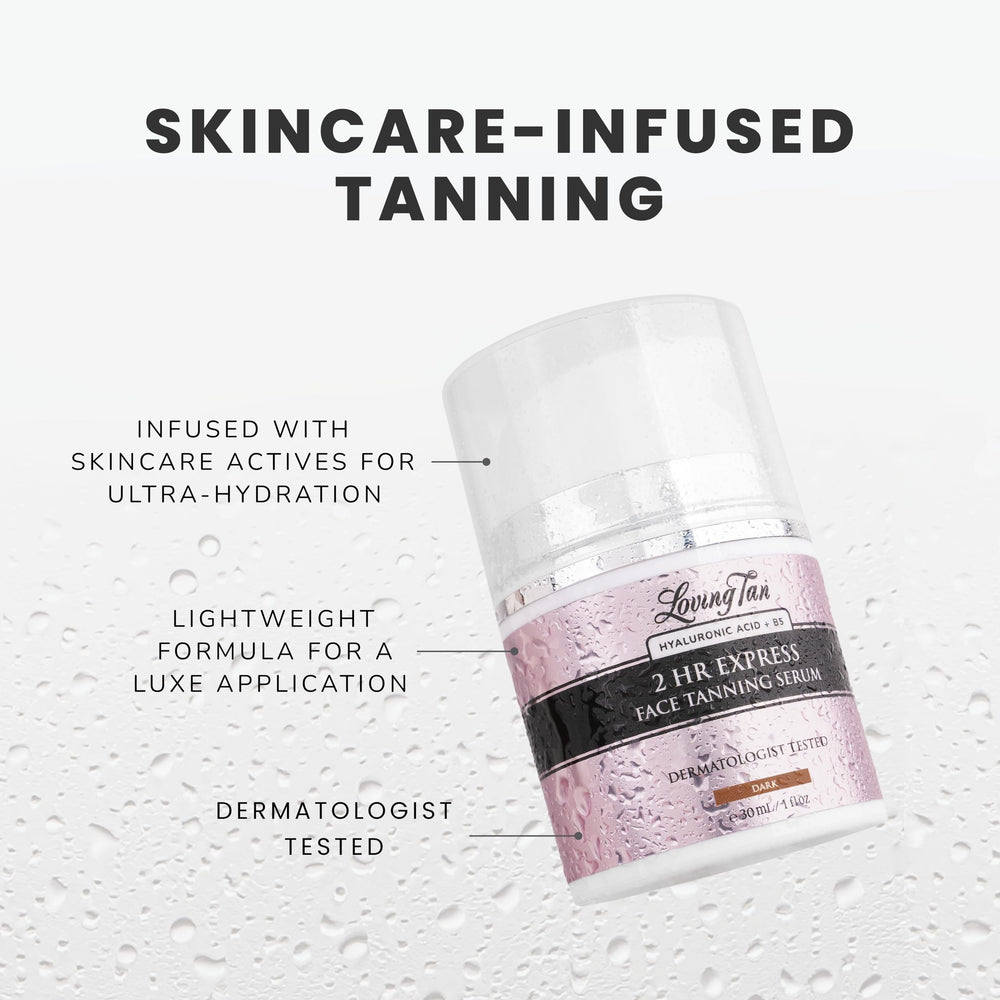 Loving Tan 2Hr Express hyaluronic-acid infusion supports lasting skin hydration.