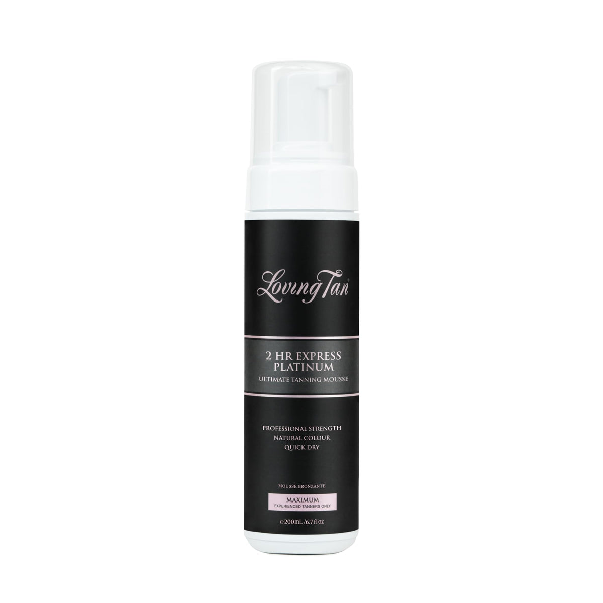 Loving Tan Platinum 2 HR Express bottle showcases deep color results with a smooth, natural finish