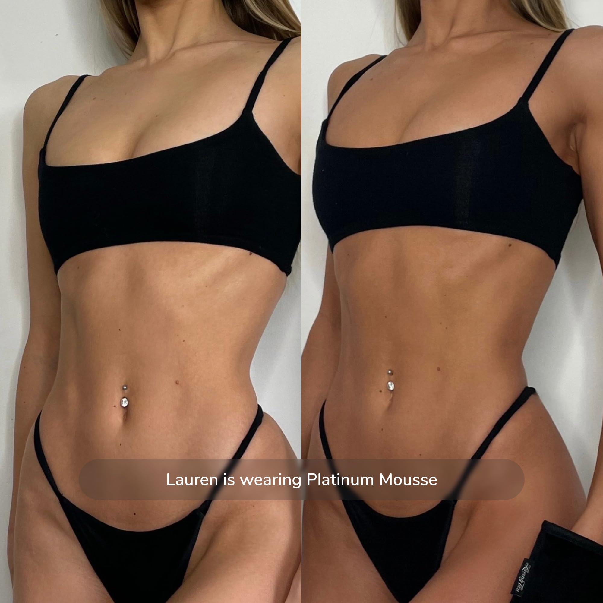 Loving Tan Platinum Mousse after shower view reveals streak-free finish.