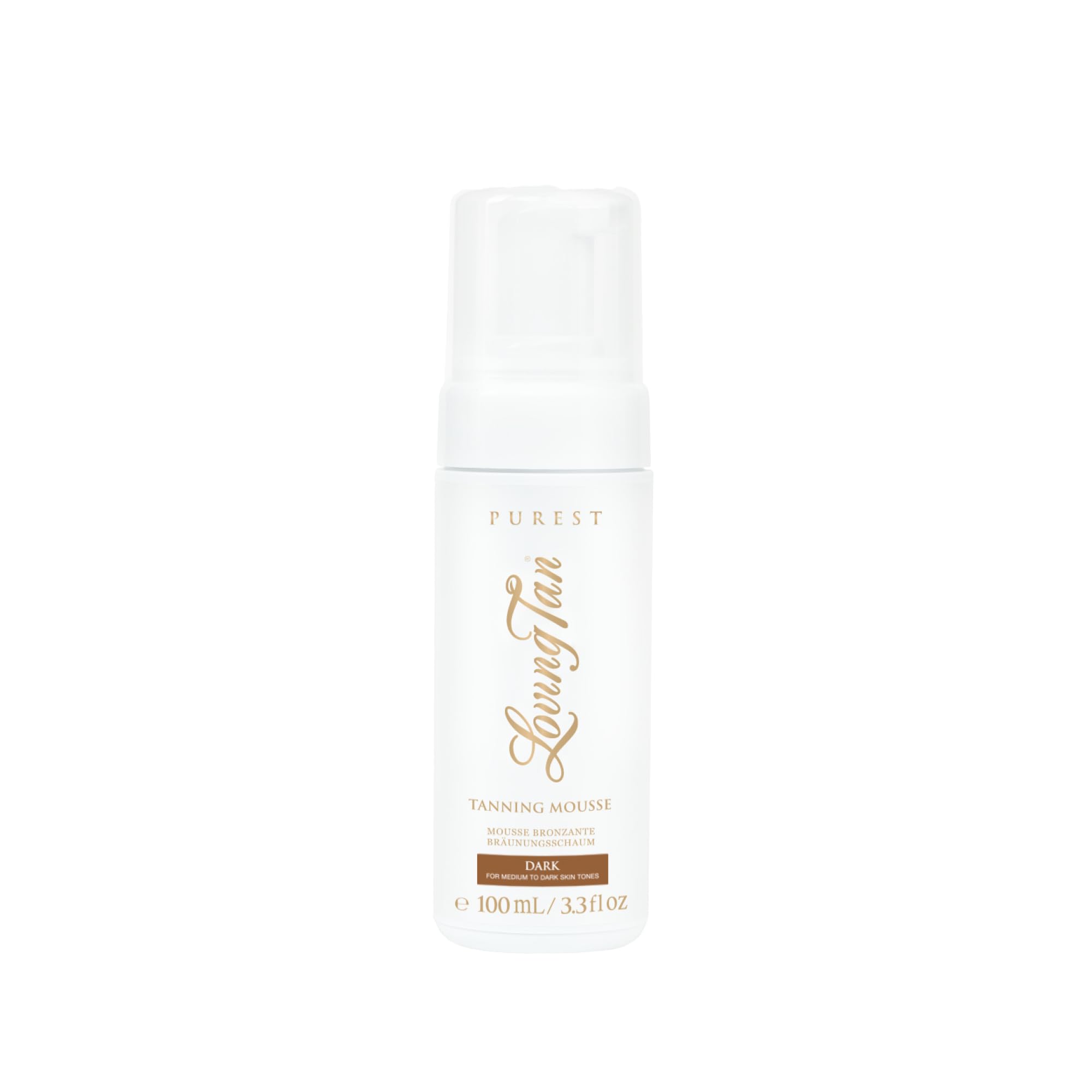 Loving Tan Purest Tanning Mousse Dark bottle for a natural, streak-free glow.
