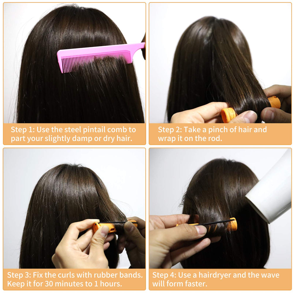 Lovppy hair curls before and after using the 120-piece set for comparison.