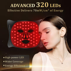 Lovsheme LED face mask spectrum close-up with red and blue wavelengths for balanced skin care.