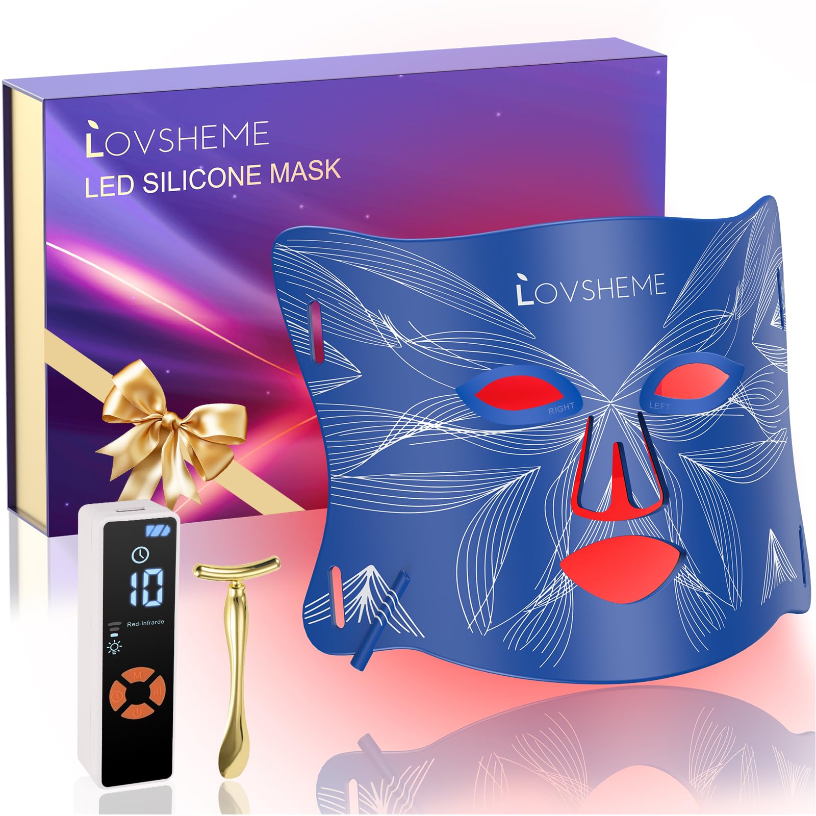 Lovsheme red light mask front view for convenient at-home skincare sessions.