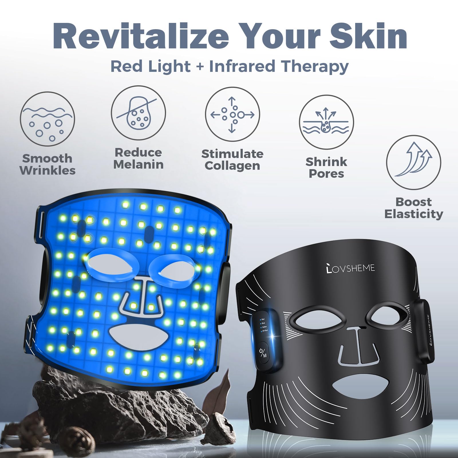 Lovsheme red light therapy face mask gift-ready packaging and a 2-year warranty.