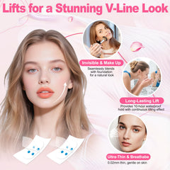 Loxbcin neck-tape lifting invisible contour demo shows smoother jawline and lifted neck.