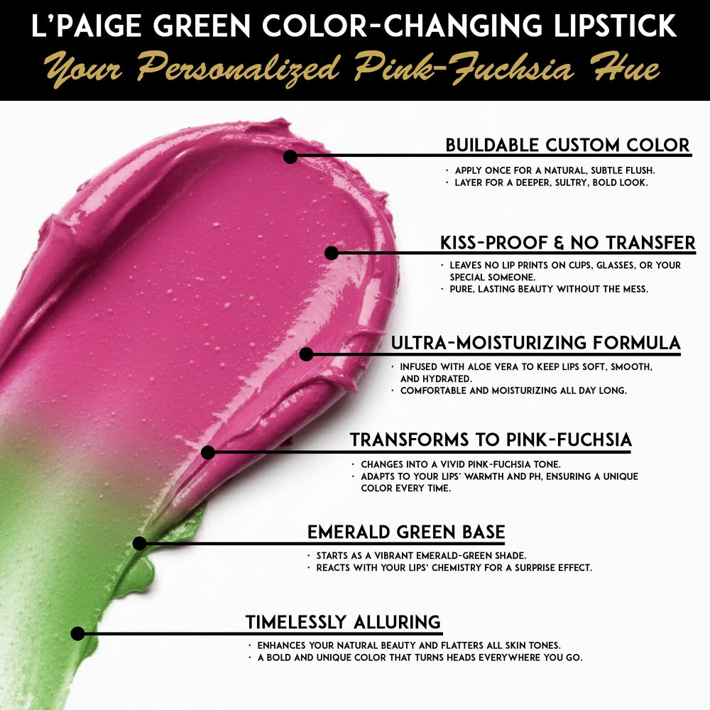 L’Paige satin finish lip color adds a smooth, luxe feel.