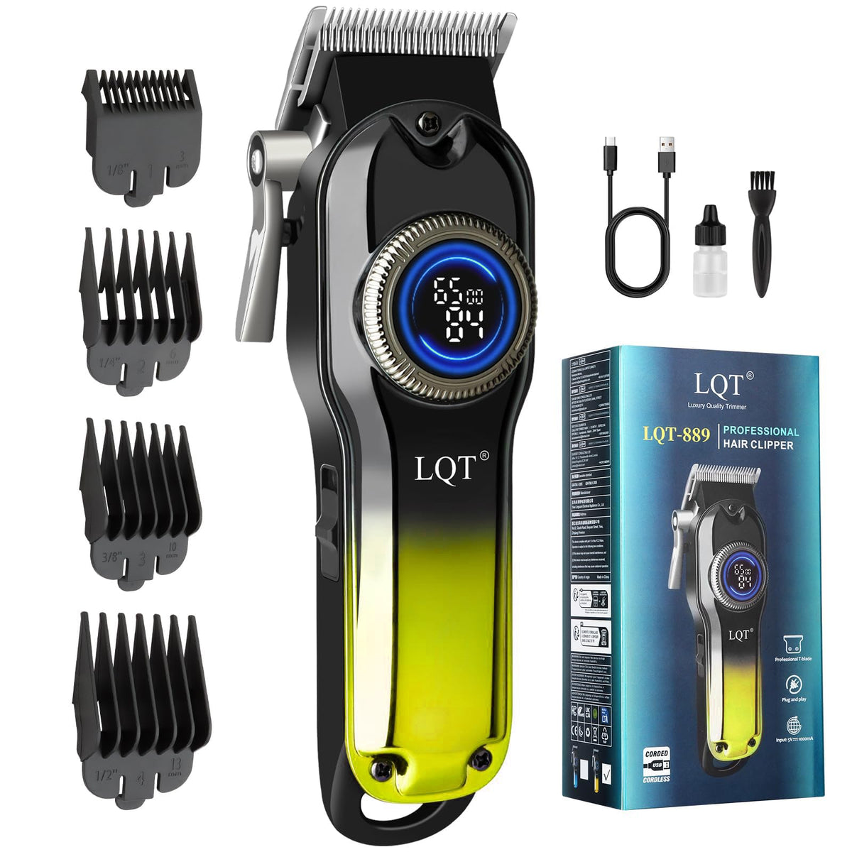 LQT Hair Clippers with LED display showing battery status for precise grooming.