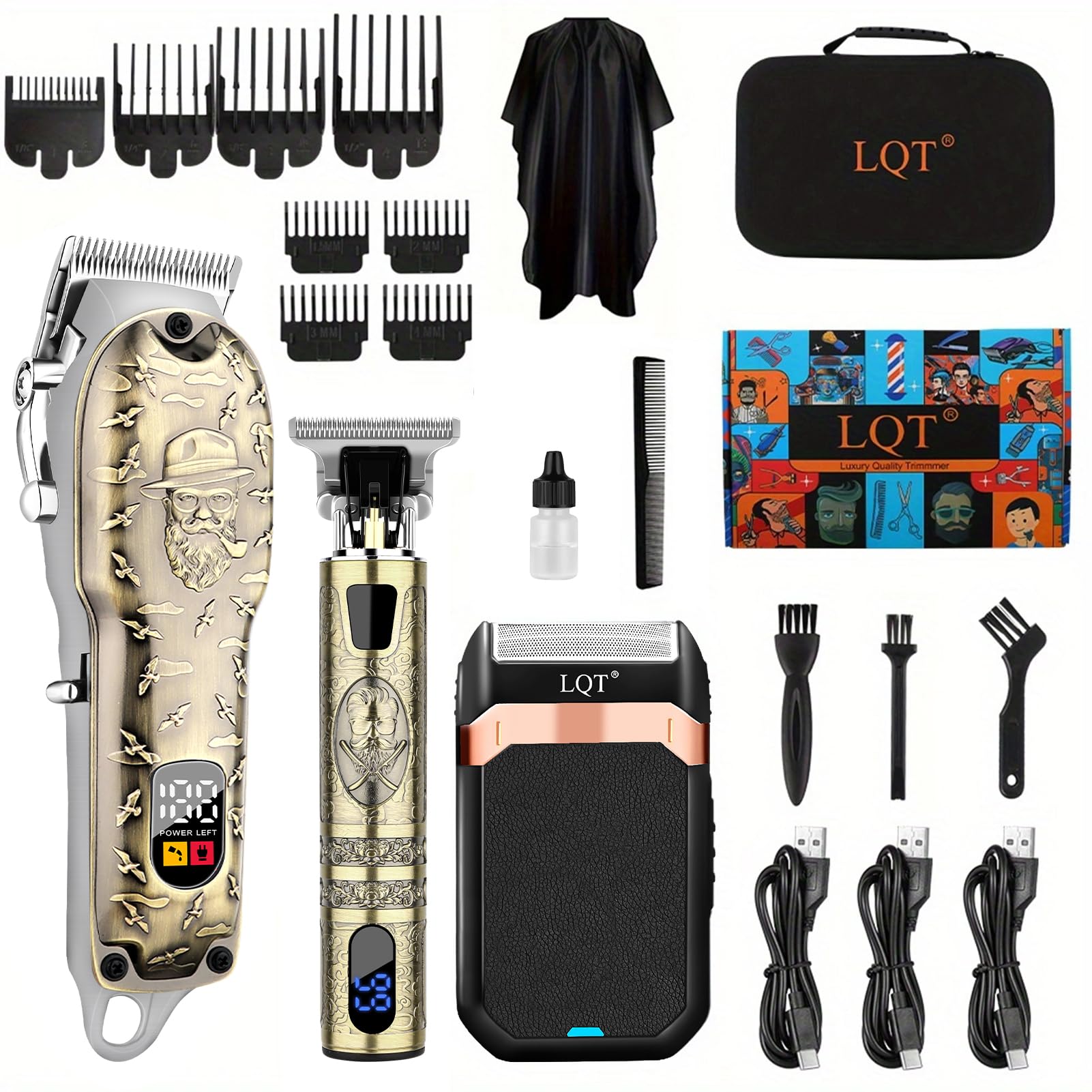 LQT hair clippers set LED display close-up shows battery status for easy charging planning
